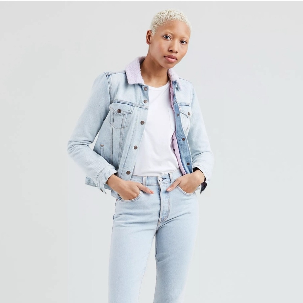 Light Blue Denim Jacket with Lavender Sherpa